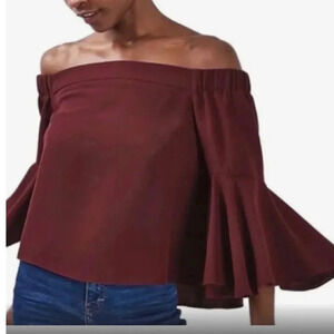 TopShop - Off The Shoulder Blouse - Size US 8, Burgundy Wine Color